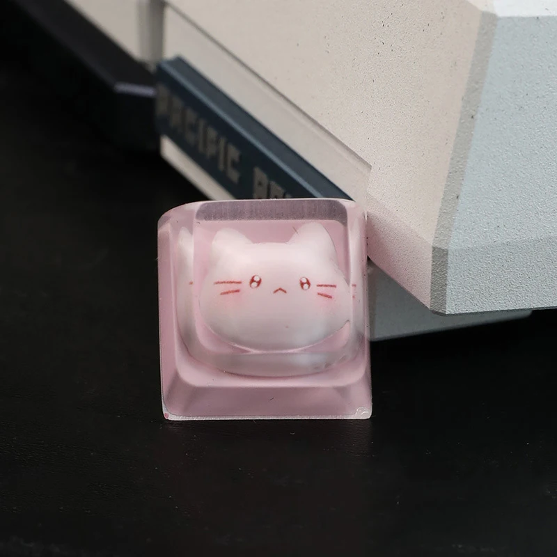 Adorable Semi-Transparent Kt Cat Cartoon Keycap for Mechanical Keyboards, Cross Axis Design