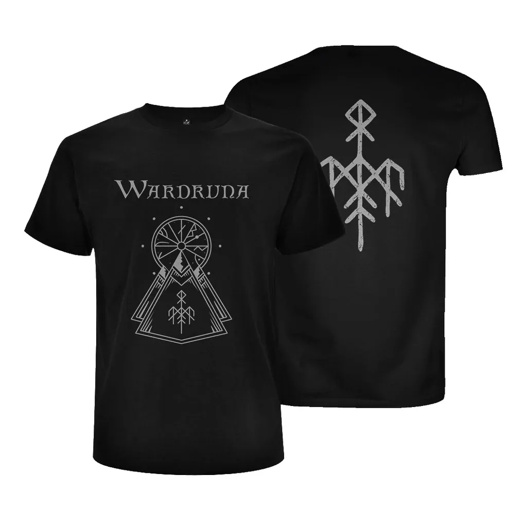 Wardruna Double Sided Print T Shirt, Front Compass Mountain Rune Graphic Back Norse Totem T Shirt, Unisex T Shirt