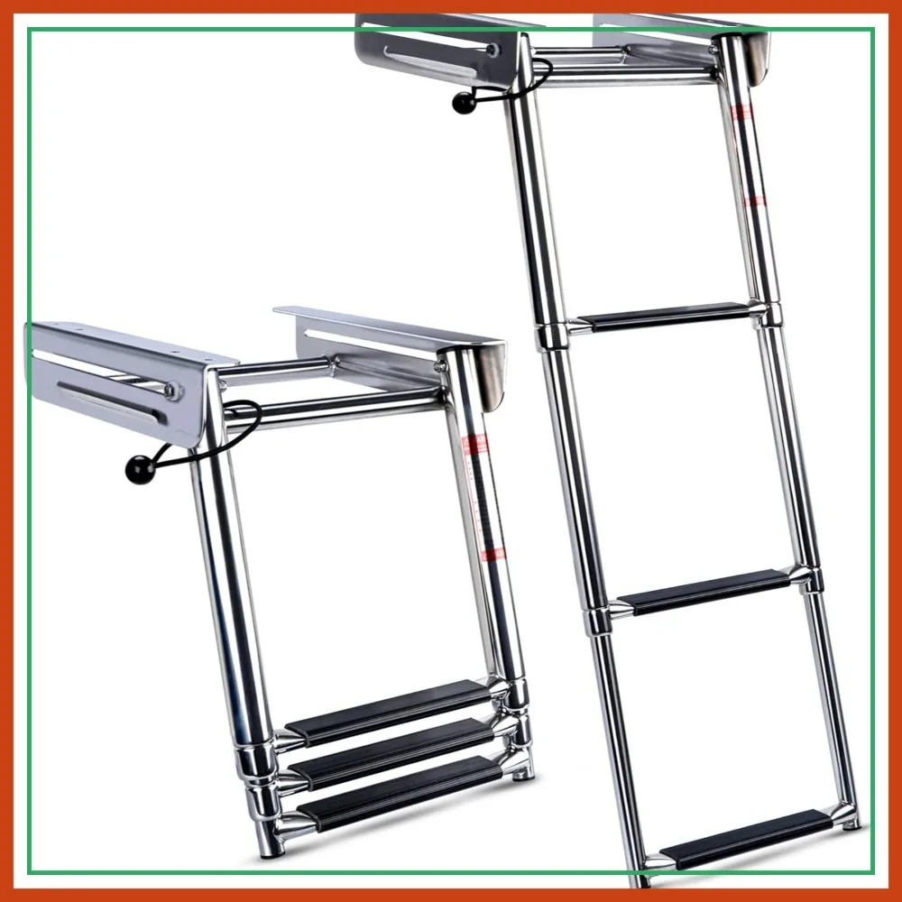 

3/4 Steps Under Platform Slide Mount Boat Boarding Ladder, Stainless Steel Telescoping Marine Ladder