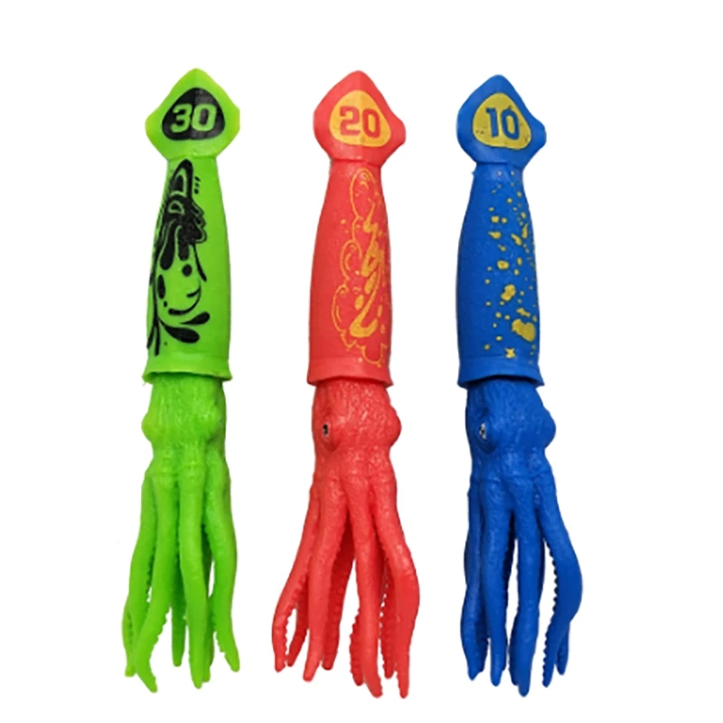 3 Pcs Squid Dive Pool Toys Beach Sticks Throw Underwater Octopus Bath Toys with Funny Faces Cuttlefish for Kid Summer Gift