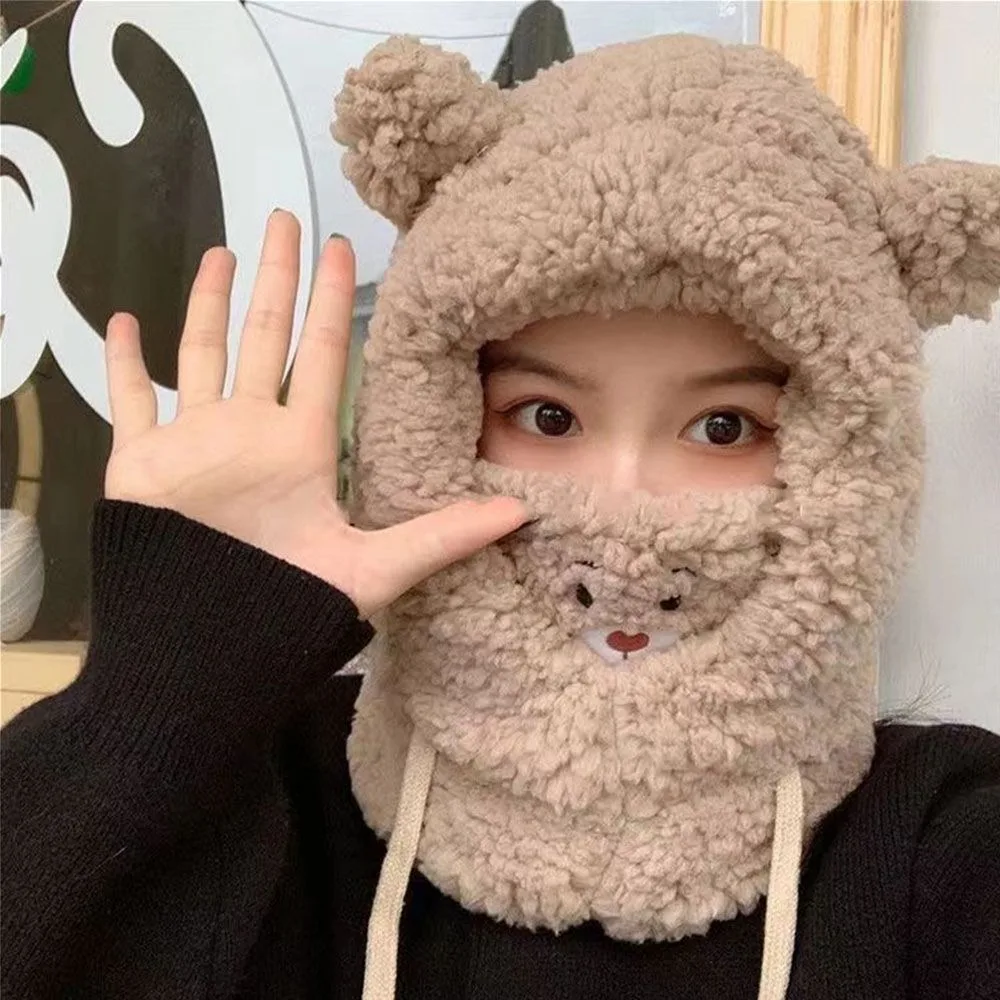 Fashion Premium Material Warm Furry Hat Windproof Warm Lining Winter Cycling Hat Scarf Mask Integrated Hat