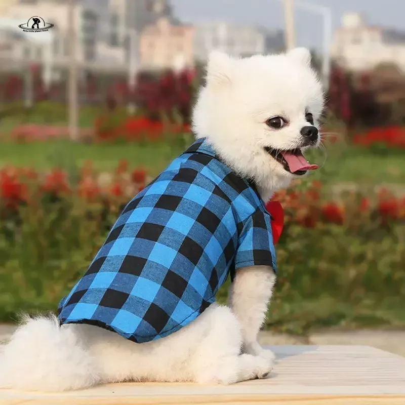 Bowtie Dog T-Shirts Classical Plaid Thin Breathable Summer Dog Clothes for Small Large Dogs Puppy Pet Cat Vest Chihuahua Yorkies