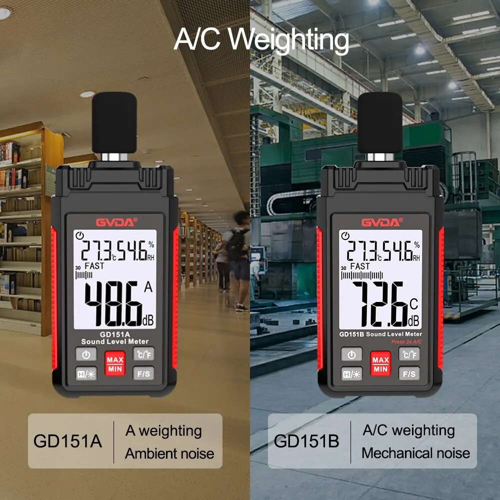 GVDA Misuratore di livello sonoro audio digitale Min Strumento di misurazione DB Sonometro Decibelimetro 30-130dB Monitor portatile di decibel di