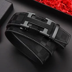 Ceinture en cuir véritable avec boucle en alliage automatique pour hommes, ceintures de créateurs de luxe, cadeaux pour hommes