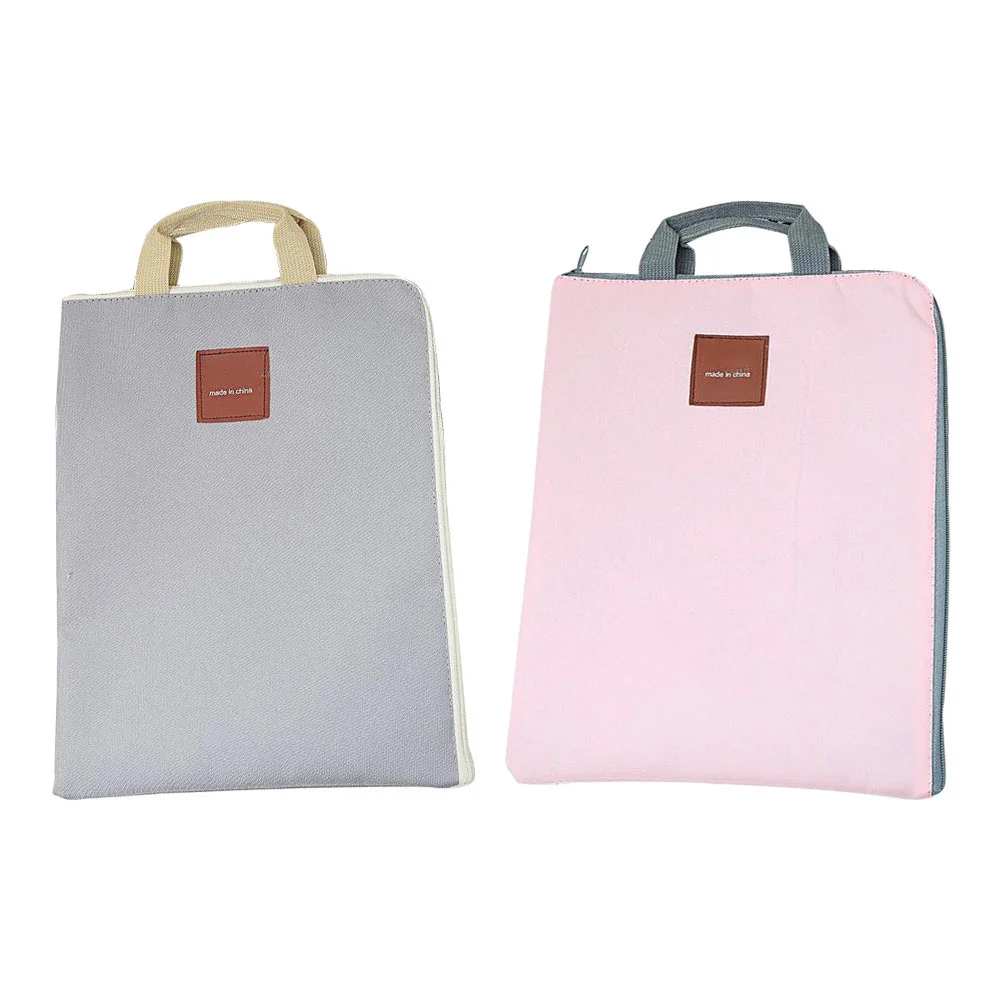 

2Pcs Canvas File Bag Large Capacity Briefcase Portable Document Storage Bag Laptop Tablet Holder Business Document Organizer
