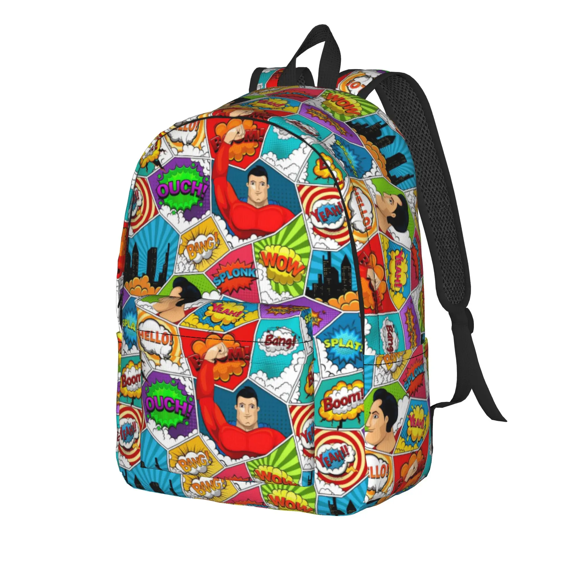 Comic Book Page Divided By Lines Backpack Student Unisex  Breathable Backpacks Polyester High School Bags University Rucksack