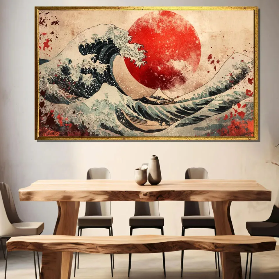 

Great Wave and Rising Sun DIY Diamond Painting, Japanese Style Ocean Art with Red Sun, Hokusai Inspired Decor, Gift for Home