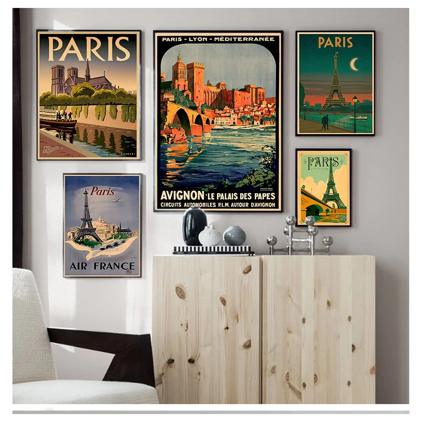 2026 Leinwand Vintage Wandbilder Kraft-Poster Beschichtete Aufkleber Heimdekoration Geschenk Europa Reise nach Frankreich Paris