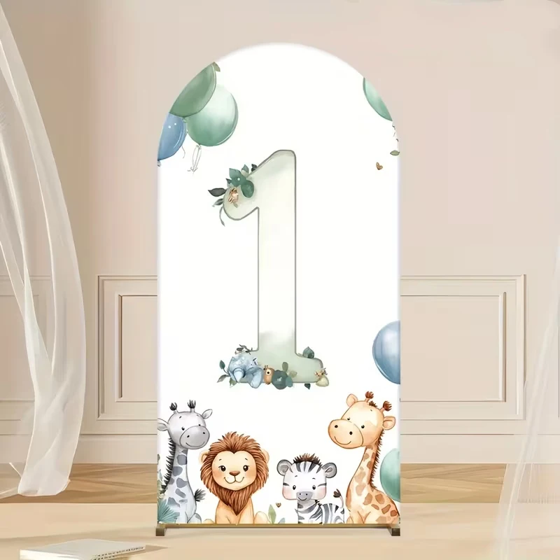 

LS 2-Sided Arch Cover Cute Wildlife Jungle Birthday Decor Backdrop Baby Shower Cake Smash Newborn 1st Party Prom Photo Props