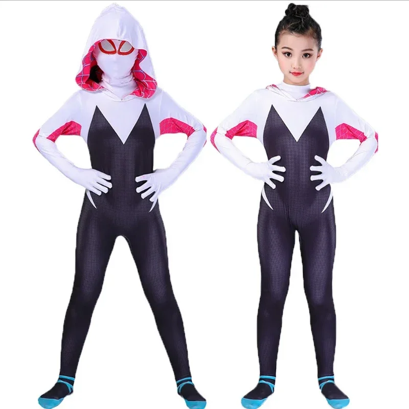 3D dzieci kobiety Spider Gwen kostium Gwendolyn Maxine Stacy Zentai garnitur Spidergirl Cosplay kostiumy na Halloween dla dziewczynek