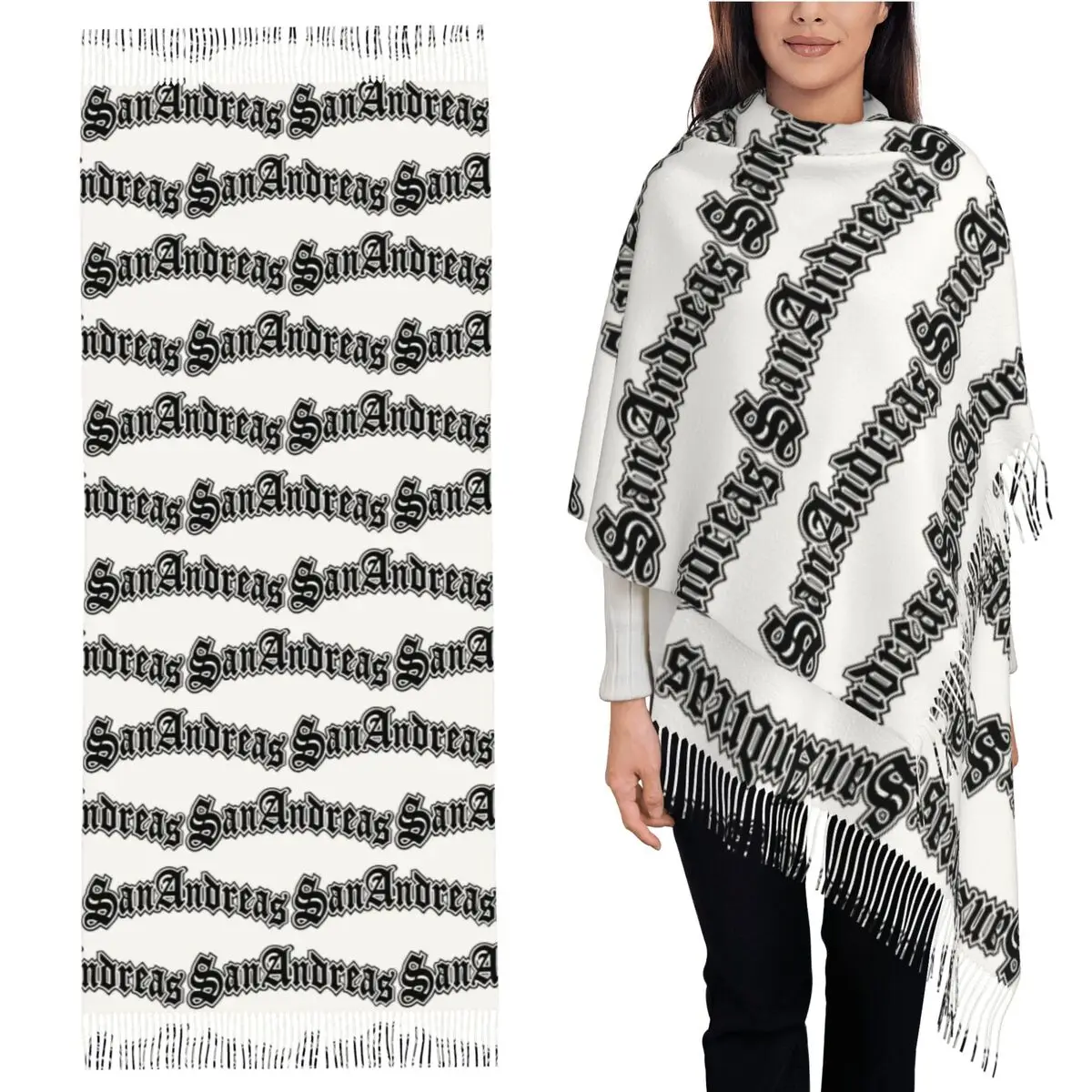 

Шарф с логотипом Sherm Head GTA San Andreas, шарфы с кисточками, женские мягкие теплые шали и накидки, большая осенне-зимняя шаль