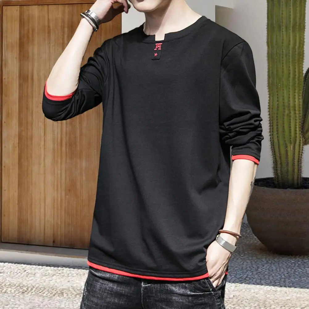 Camiseta de manga larga con cuello redondo para hombre, Jersey informal, suelto, falso, Color sólido, estilo Simple, Otoño, 2 piezas