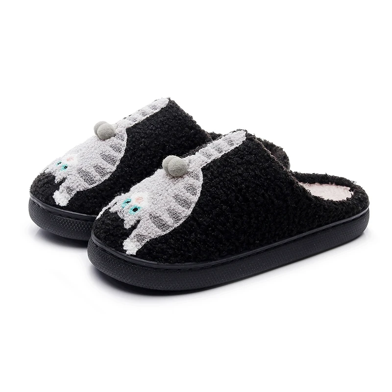 Neuartige 3D-Katzen-Plüsch-Hausschuhe für Damen, lustige Plüsch-Winter-Mules, warme, flauschige Fell-Slides für Mädchen, Unisex, rutschfest – Detail 18