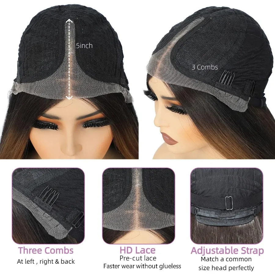 Parrucca sintetica per capelli lisci da 40 pollici marrone Skunk con parte anteriore in pizzo per le donne Parrucche Glueless HD resistenti al calore 13 × 5 × 1 lunghe prepizzicate