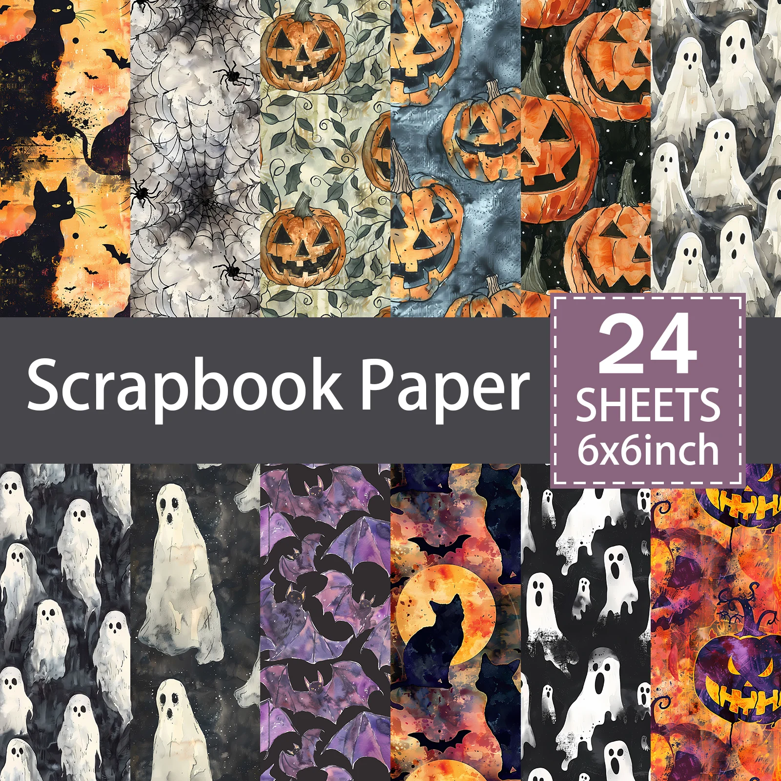 24 Sheets 6 inch Size Halloween Pumpkin Ghost Spider Background Vintage Grunge Journal Planning Scrapbooking