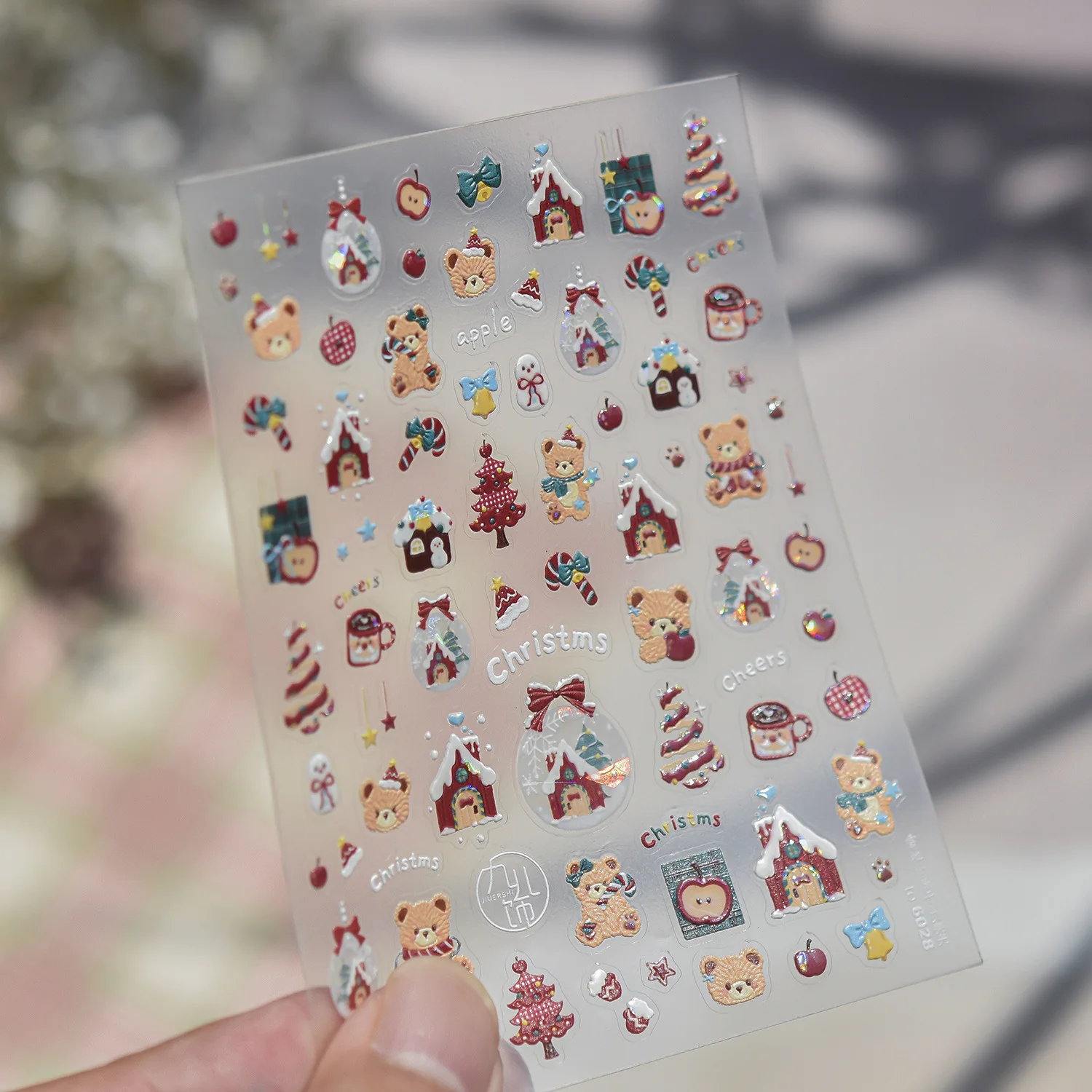 Sweet Winter Snowman Nail Art Sticker 5D Glitter Red Hat Snowman Heart Snowflake Candy Cane Christmas Self-adhesive Nail Decals