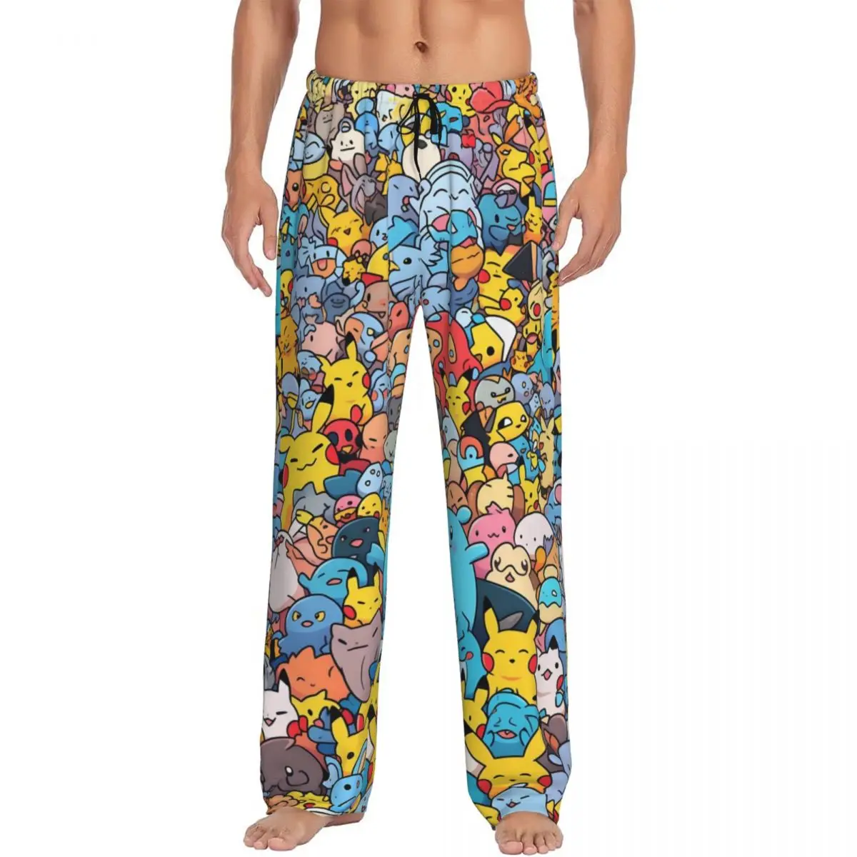 

Custom Printed Bikachus Pajama Pants for Men Series Video Games Sleep Sleepwear Bottoms with Pockets