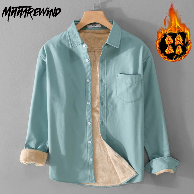 

Winter Shirt Men Harajuku Long Sleeve Shirt Daily Casual Thickened Keep Warm Men's Tops Oxford Fleece Shirt with Pocket Simple
