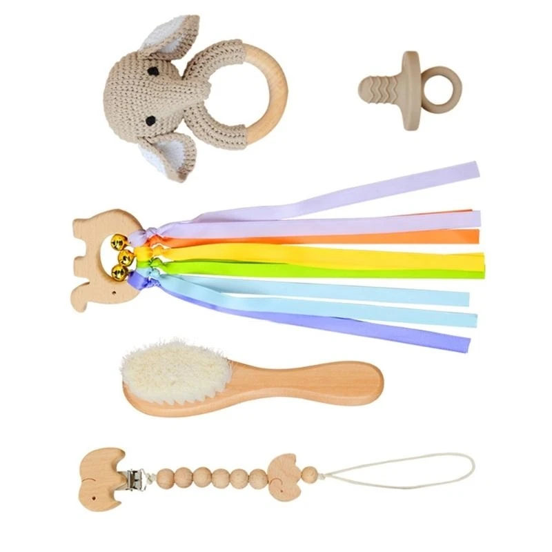 

J15U Safe Baby Rattles Teether Animal Crochet Baby Pacifier Clip for Infants