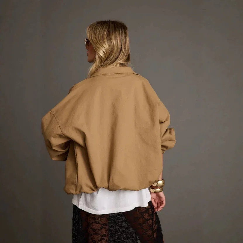 2026 Stand Necklace Work Jacket,   Drop Shoulder, Loose Fit, Fashionable Random Original:english Coat Boho Maxi Party