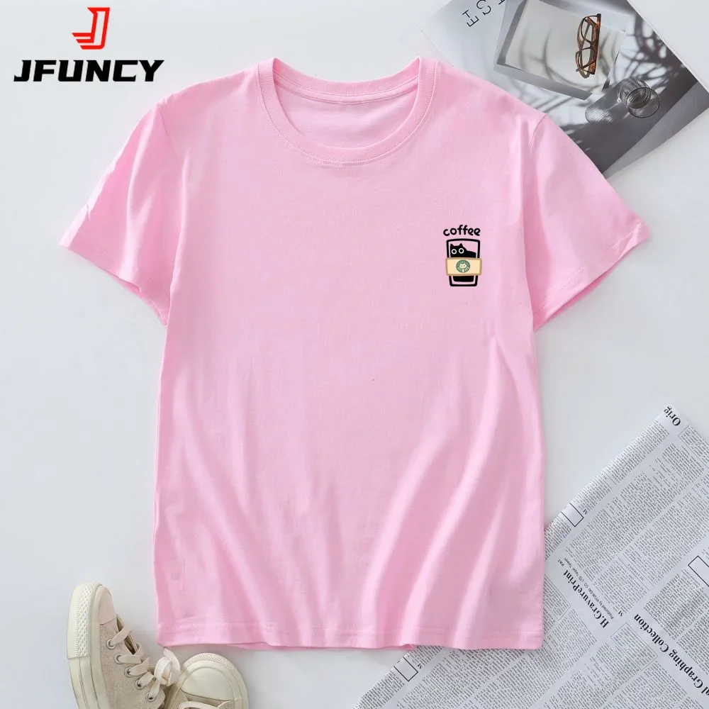 

Women Cotton T-shirt Short Sleeve Tee Summer Tshirt Women Clothing Female Top Fashion Cat Pocket Graphic T Shirts