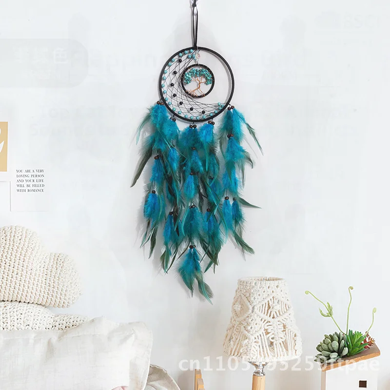 Handcrafted Dream Catcher Feather Wall Hanging 16cm Diameter Life Tree Theme Home Decor Dreamers Cross-border Style