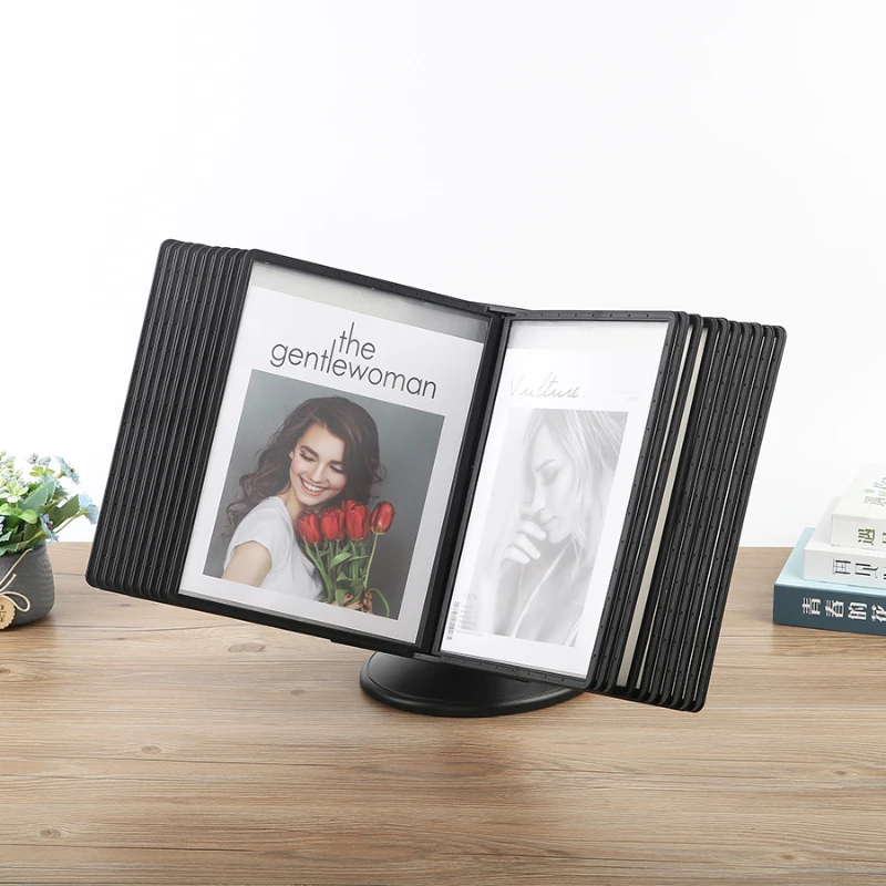 

Black A4 page-turning recipe rack desktop multi-page wine card display rack promotional menu price tag
