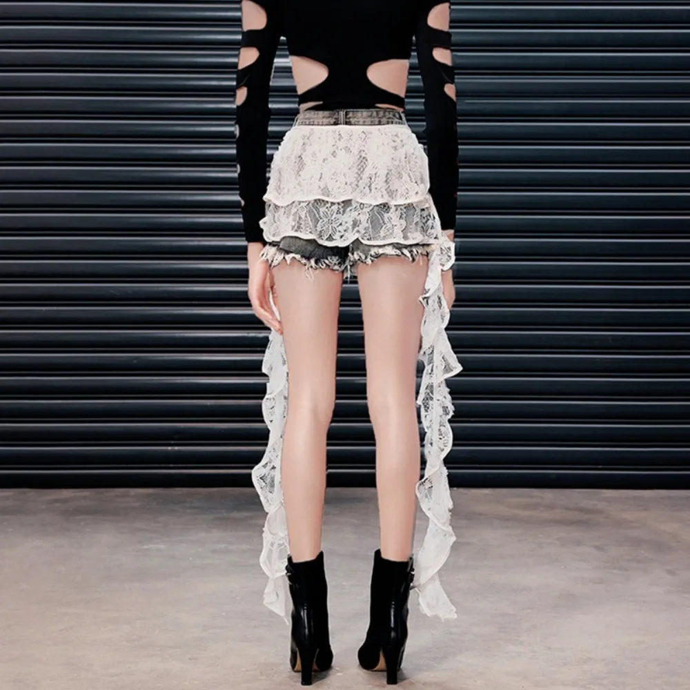 

Ribbon Tassels Layer Outfits Skirt White Lace Hip-hop Lace Up Hip Scarf Shirt Extender Y2K Ruffled Edge Waistband