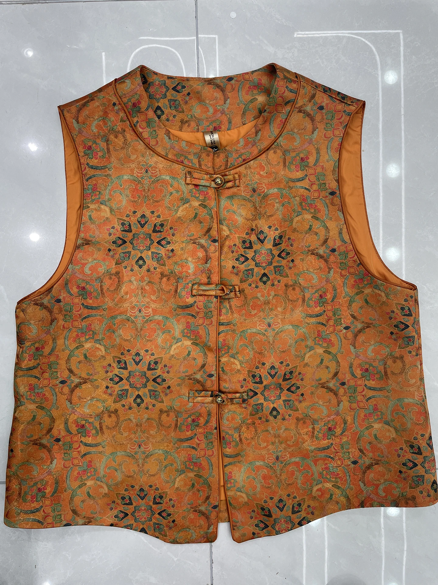 

Женский жилет Ele Chinese Sle с круглым вырезом, вышивкой цветами и пуговицами, повседневный, приталенный крой