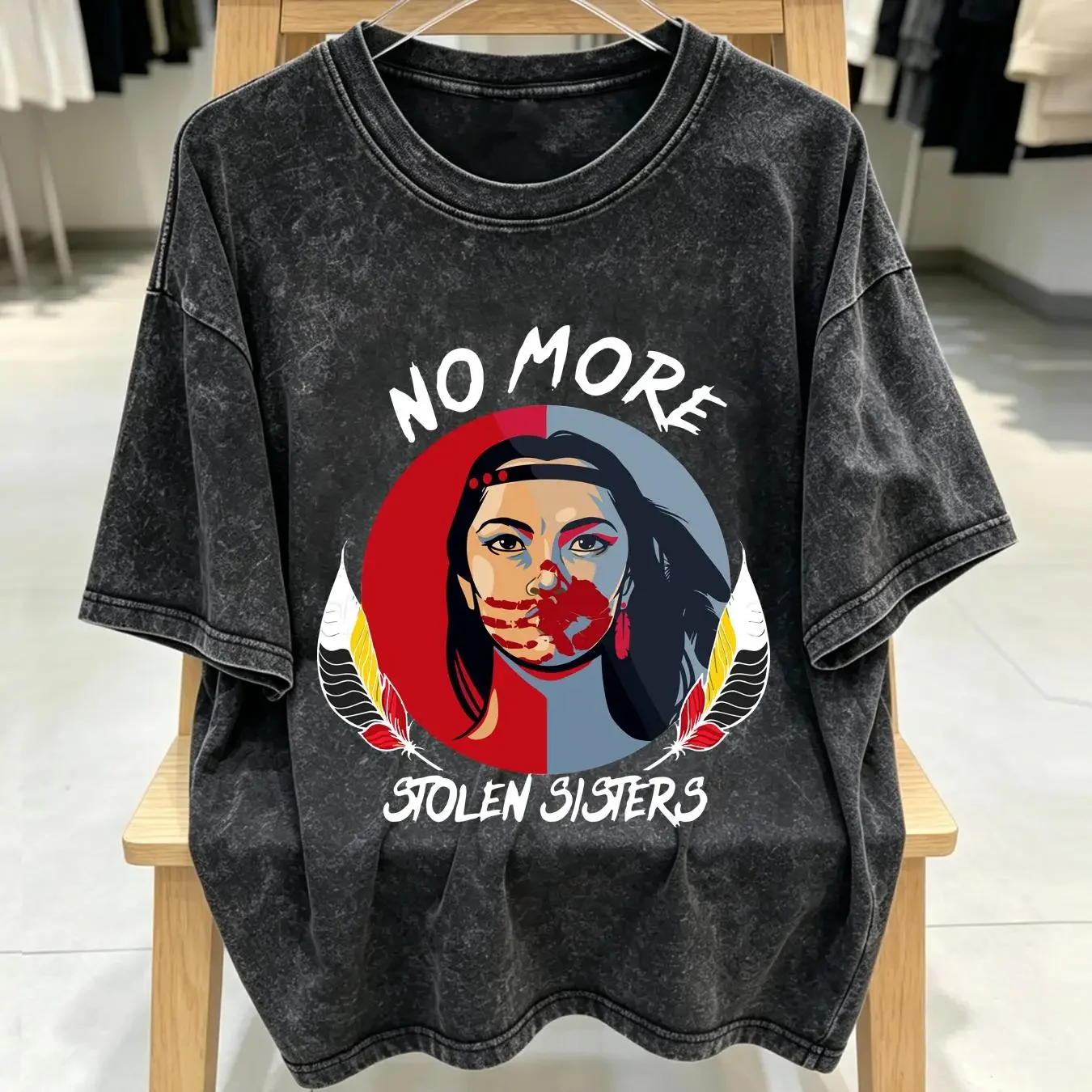 washed T Shirt No More Stolen Sister American Native MMIW Indigenous Red Hand Wear For My long or short sleeves vintage Washed