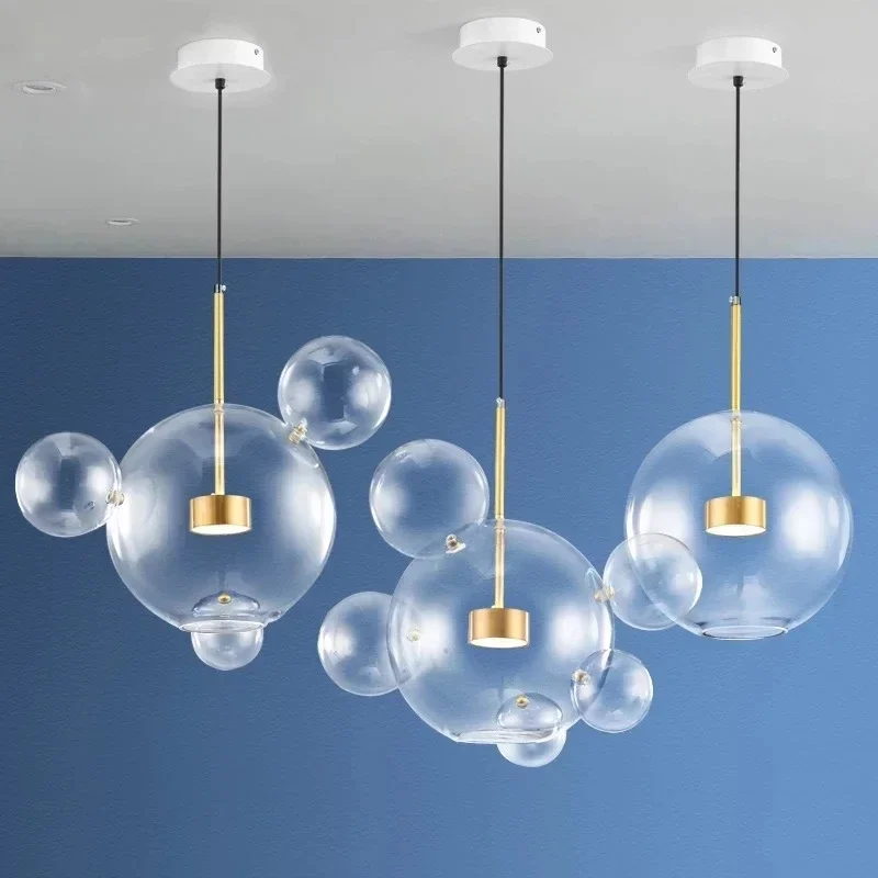 Modern Clear Glass Pendant Light  Living Room Bubble Glass Hanging Lamp Chandelier for Dining Room Home Decor