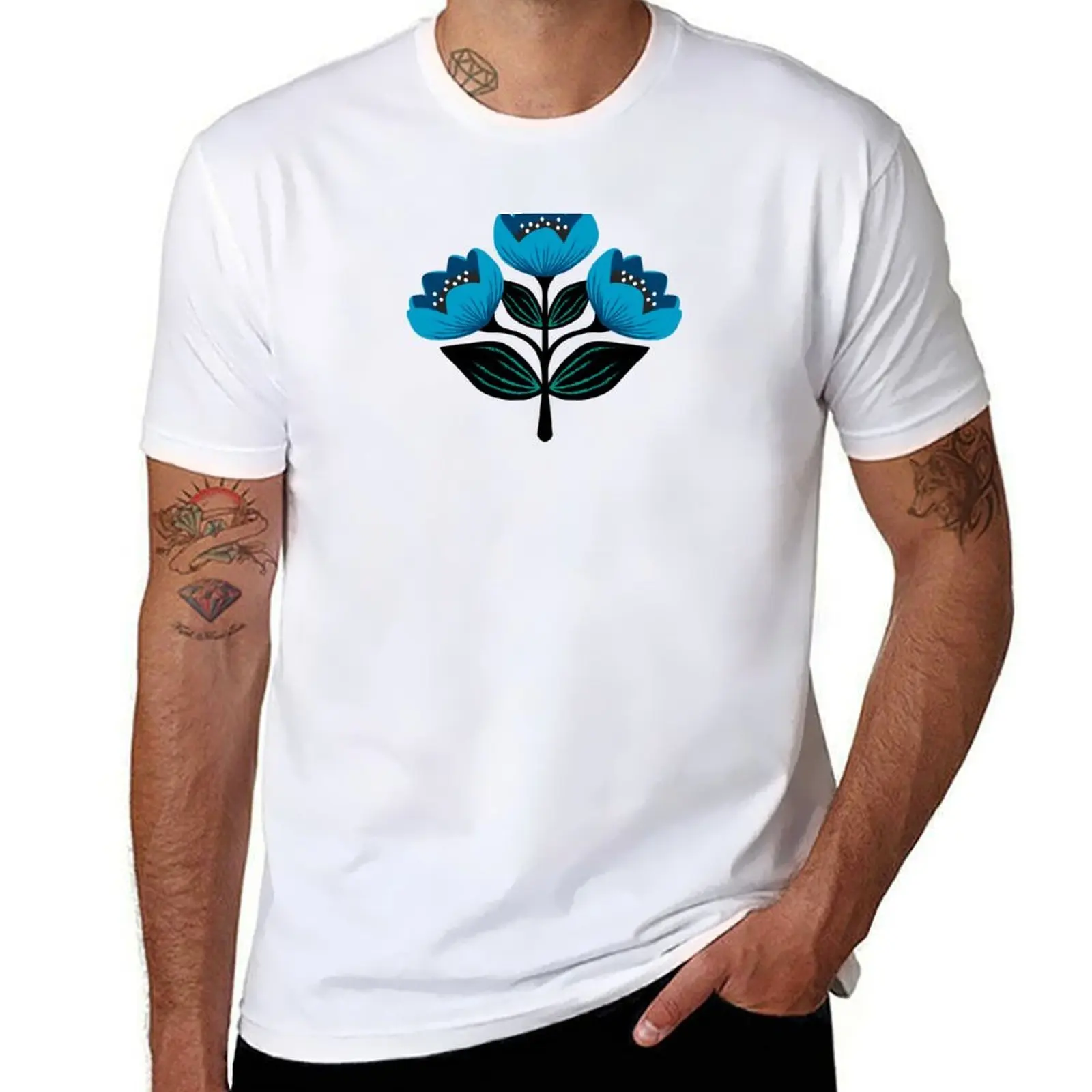 

Bright and bold tulips in blue T-Shirt funny t shirts dark humor men t shirt cotton 100% T-Shirt