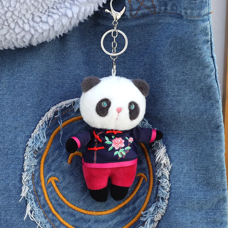 팬더 박제 키 체인 동물 봉제 팬더 애니메이션 인형 봉제 장난감 펜던트, 어린이 여아 학교 가방 선물, 신제품
