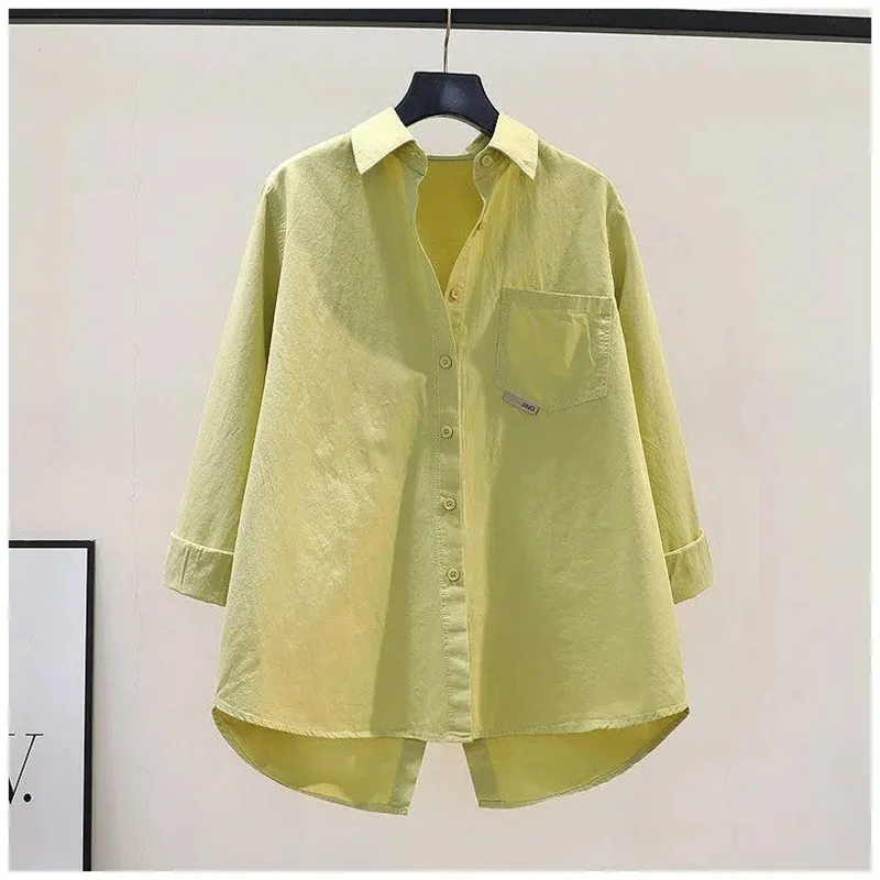 2024 Summer Korean Edition Casual Design Sense Back Split Shirt Women's Loose 3/4 Sleeve Shirt Cardigan Top Solid Color Commuter