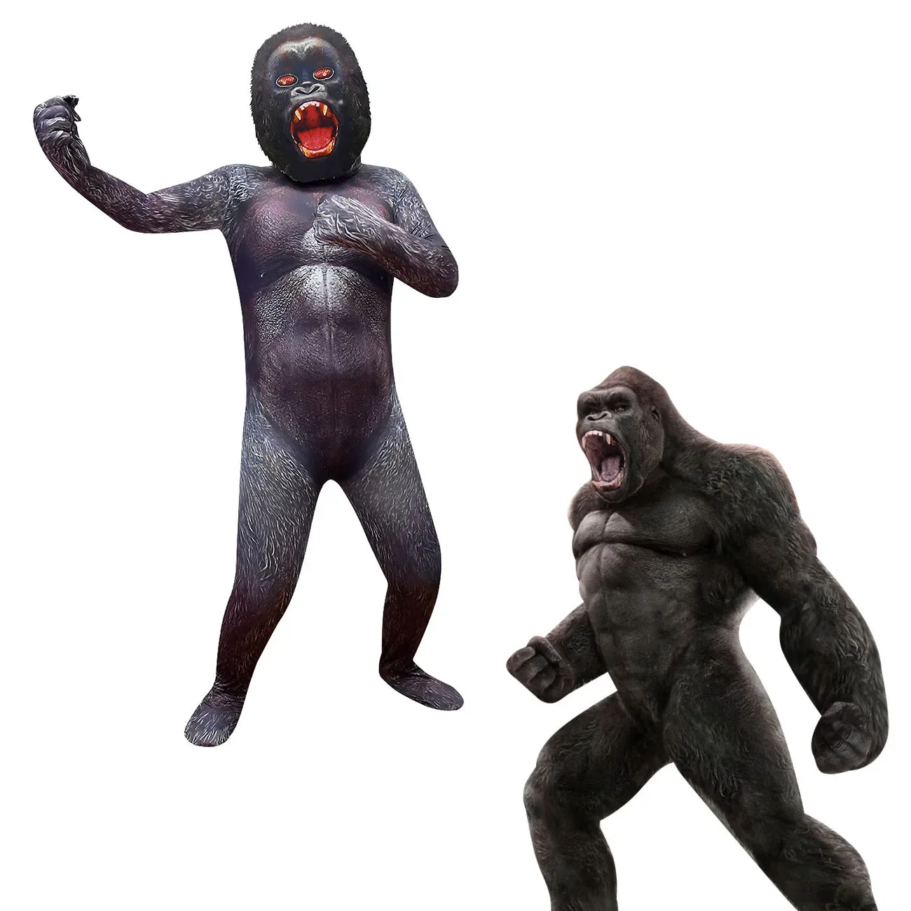 Kids Movie Gorilla Monster Kong Jumpsuit with Gloves Mask Set Outfit for Boys Christmas Halloween Cosplay Costume