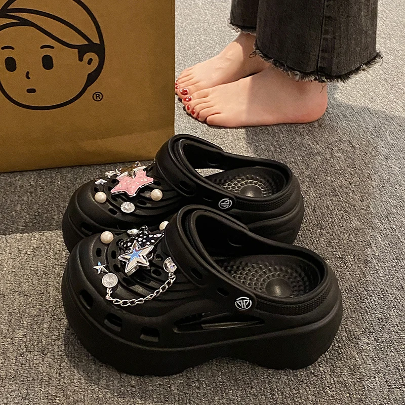 Women's Summer Fashionable EVA Thick Bottom Hole Hole Shoes Beach Slippers Anti-Slip Deodorant Casual Hollow out Korean Style