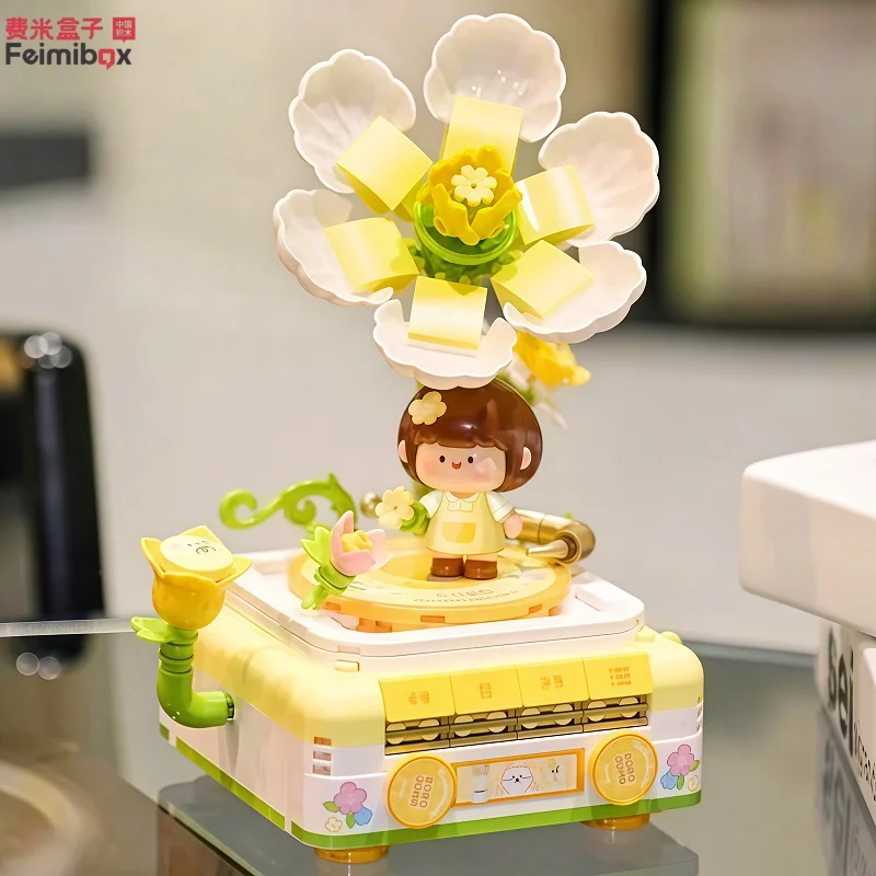 

Feimibox строительные блоки цветок фонограф сборная модель мелкие частицы кирпичные блоки детские игрушки украшения для рабочего стола подарки