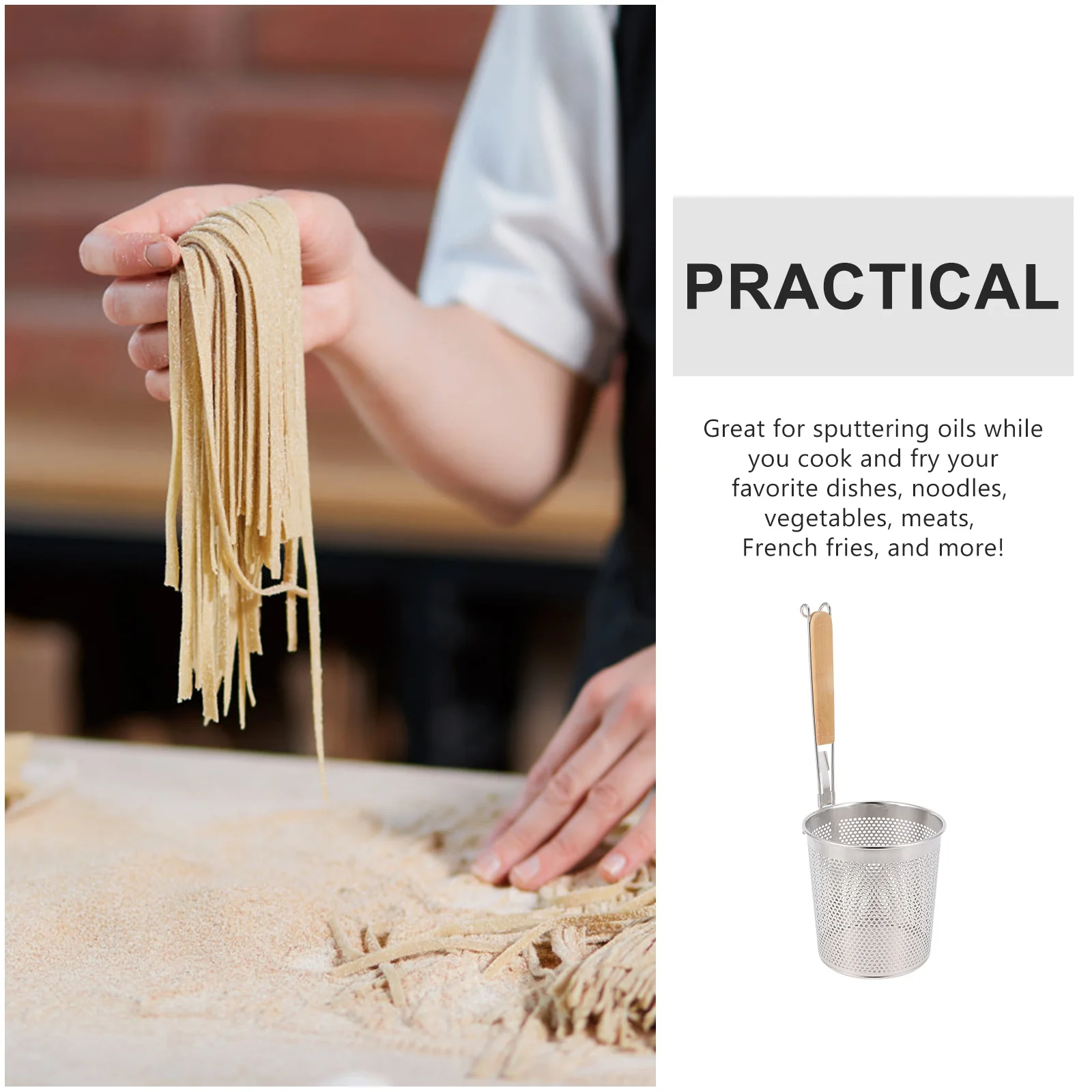 

Stainless Steel Noodle Sifter Fine Mesh Colander Long Handle Kitchen Strainer Oil Sieve Frying Dumpling Spider Mesh