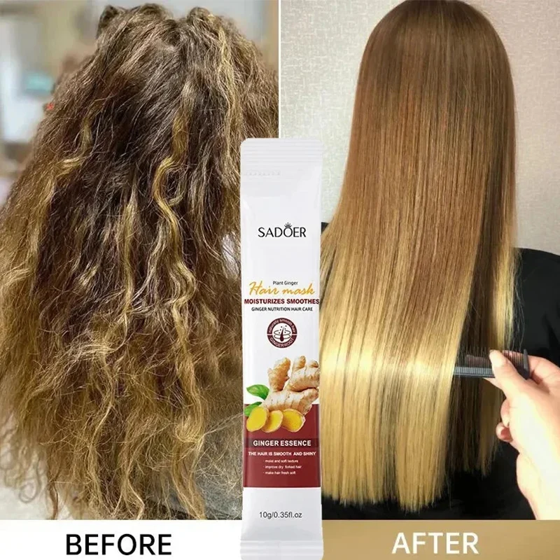 Condicionador de cabelo de gengibre, reparação danificada, frisada, melhora a rugeza, suavidade, nutrição suave, nutrição profunda, raiz do cabelo, cuidados com o couro cabeludo