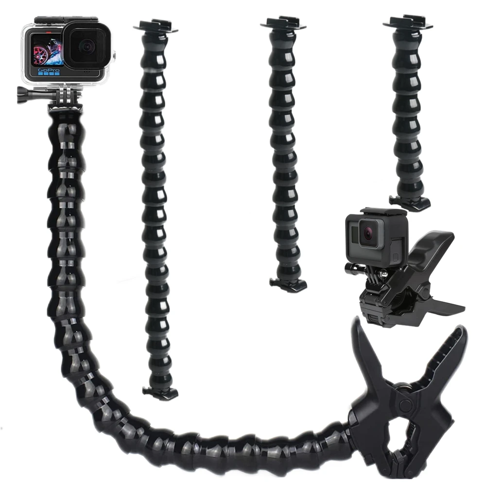 Montaje de brazo de abrazadera Flexible con cuello de cisne ajustable soporte de Clip de mordazas flexibles para GoPro Hero 10 9 8 7 4 soporte de