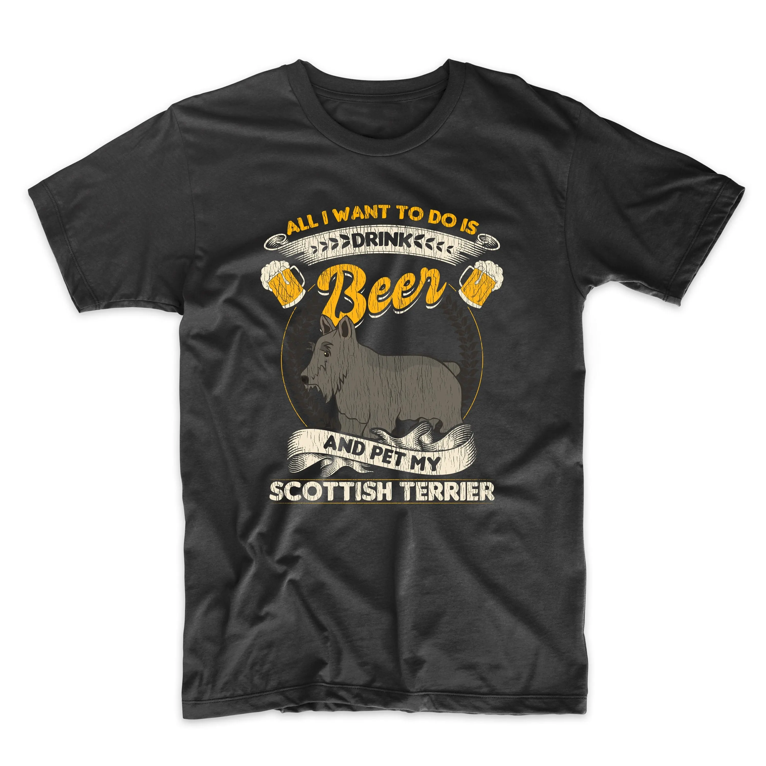 Men'S Scottish Terrier T Shirt All I Want To Do Is Drink Beer And Pet My Funny