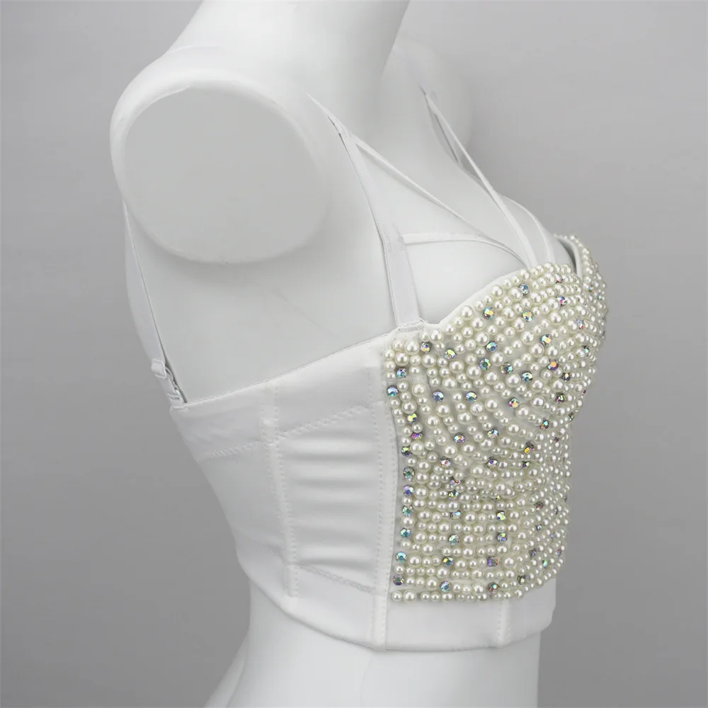 

Fashion Nightclub Sexy with Pearl Trendy Women's Outer Wear Beauty Back Navel Short Tube Top Sweet Cool Chest Pad