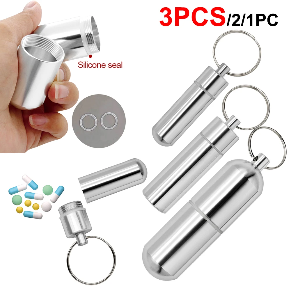 1-3PCS Mini Portable Aluminium Pill Case Keychain Outdoor Pocket Pill Box Container Carry Bottle Case Protection Box Outdoor