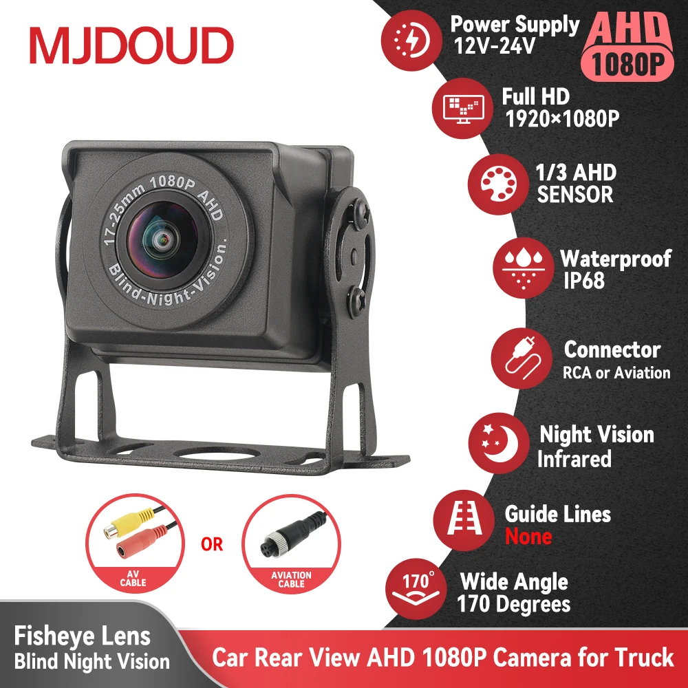 

MJDOUD 170° AHD 1080P Car Rear View Camera for Truck Monitor Paking 12-24V Bus Night Vision Reversing Camera Easy Installation