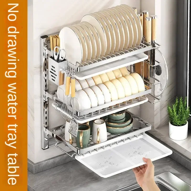 Wall Mounted Kitchen Rack with Drainboard No Drilling Required Integrated Sink and Cutlery Holder Space Saving Storage