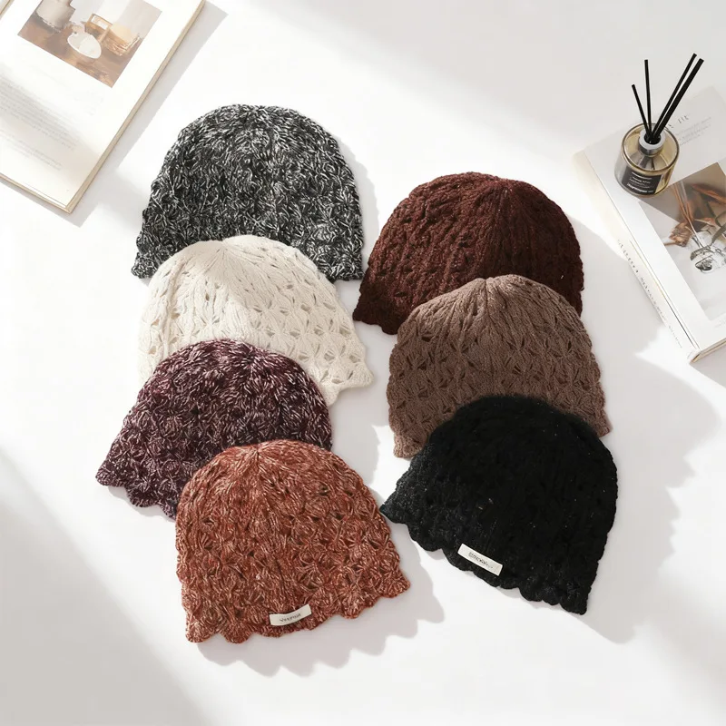 Fashion Warm Cashmere 100%Wool Niche Pineapple Knitted Hollow Skullies Winter Knitted Beanies Women Cap Female Ski Outdoor Hats