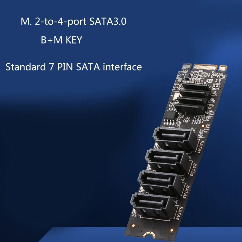 M.2 to 4 Ports Sata3.0 Expansion Card Metal Construction with Heatsink Nvme PCIE Input for Sata HDDs and SSDs