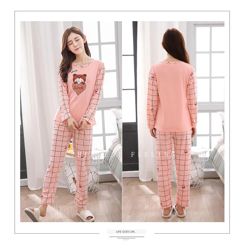 Pregnant Women\'s Clothing Set Spring And Autumn Long-Sleeved Two-Piece Pajamas Ladies Cartoon Cute Comfortable Homewear Suit