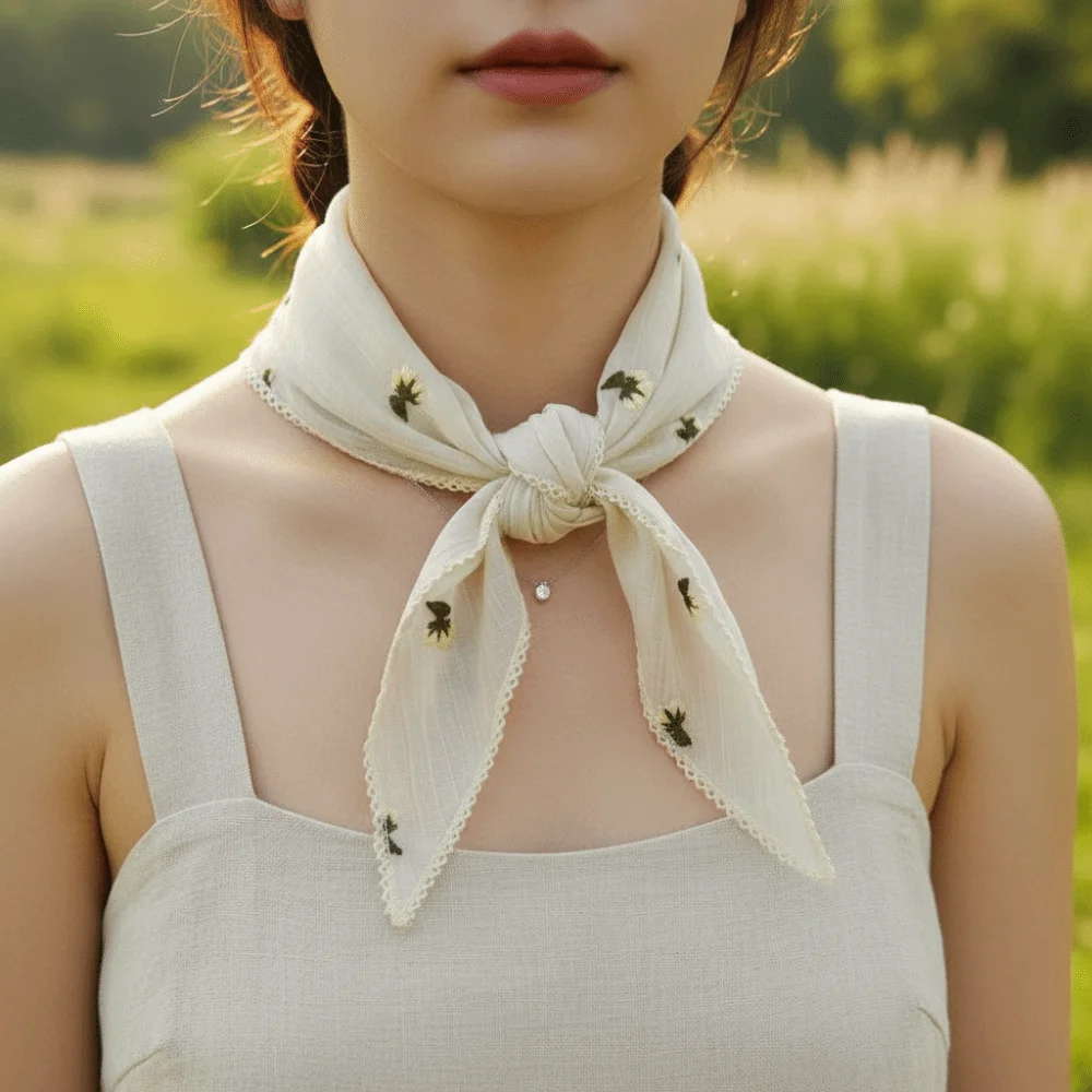Floral Printed Lace Triangle Scarf Embroidery Countryside Style Embroidered Flower Scarves Thin Breathable Lace Headband