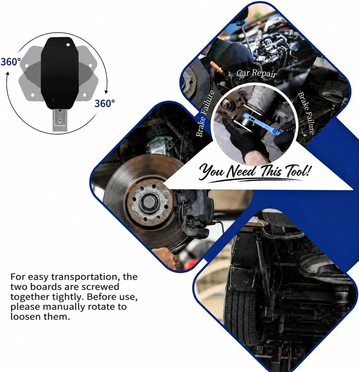 Heavy Duty Brake Caliper Piston Compressor Tool with 360 Degree Ratchet Handle Parallel Spreading Plates for Car Maintenance